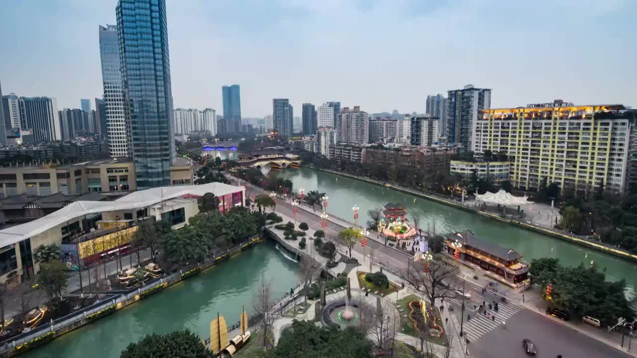 成都锦江区 府南河廊桥合江亭夜景延时视频素材