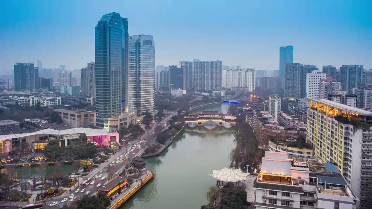 成都锦江区 府南河廊桥合江亭夜景延时视频素材