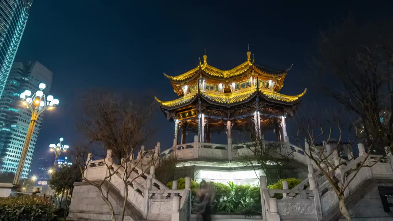 成都锦江区 府南河廊桥合江亭夜景延时视频素材