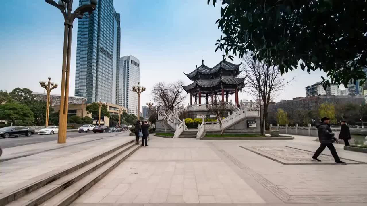 成都锦江区 府南河廊桥合江亭夜景延时视频素材