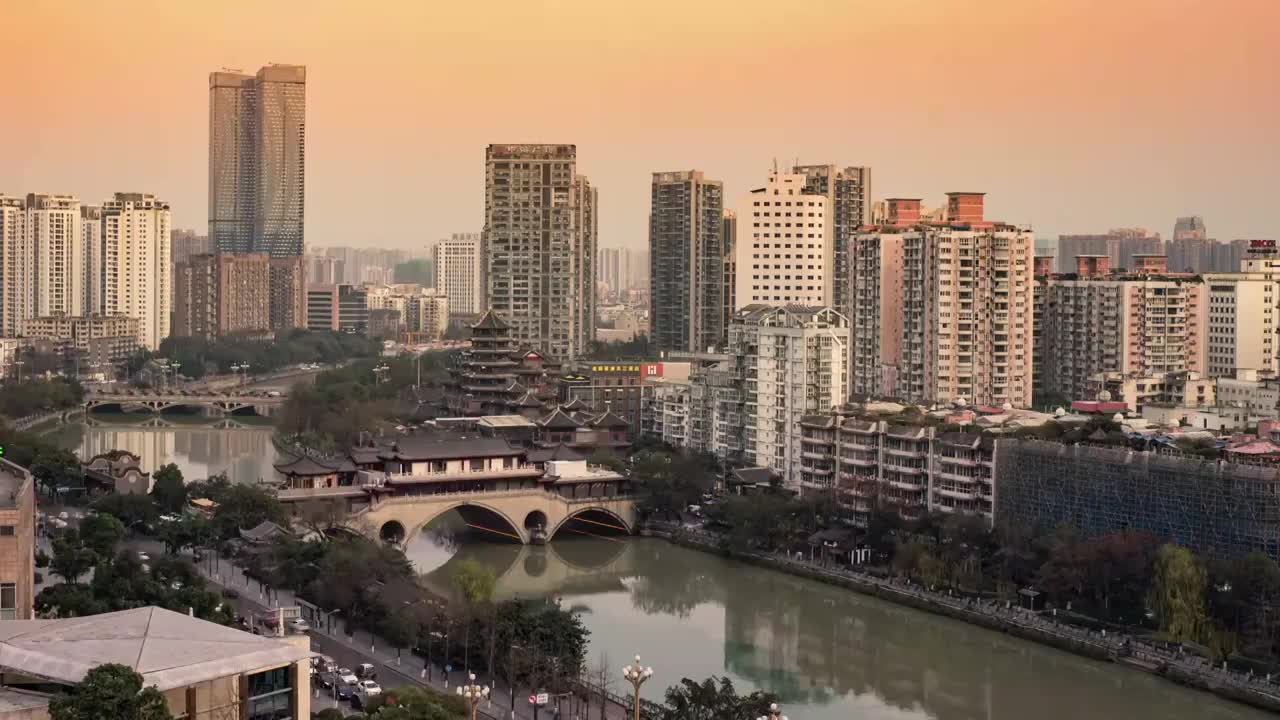 成都锦江区 府南河廊桥合江亭夜景延时视频素材