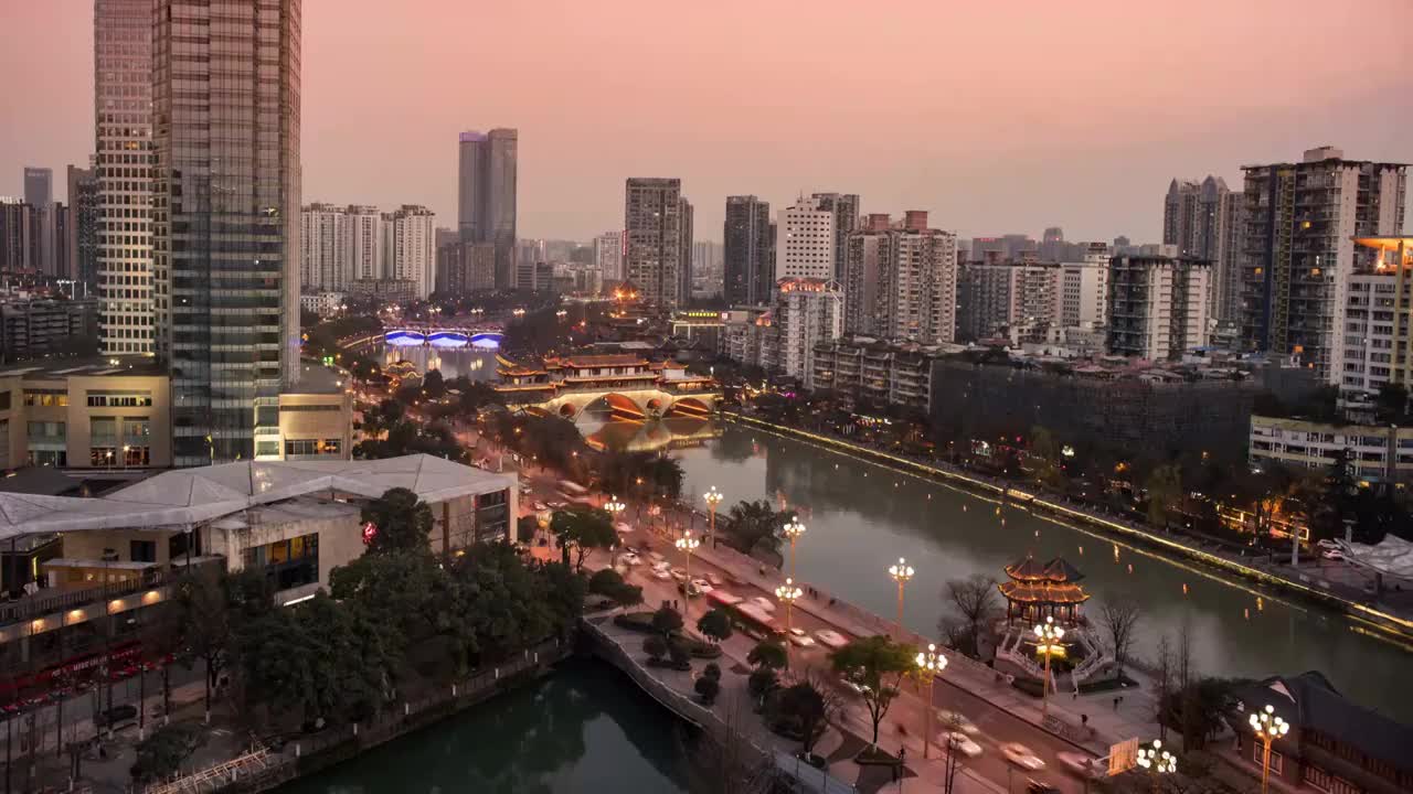 成都锦江区 府南河廊桥合江亭夜景延时视频素材