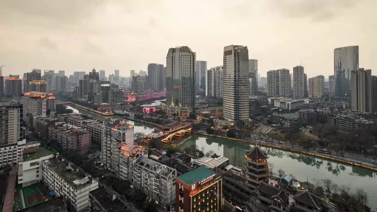 成都锦江区 府南河廊桥合江亭夜景延时视频素材