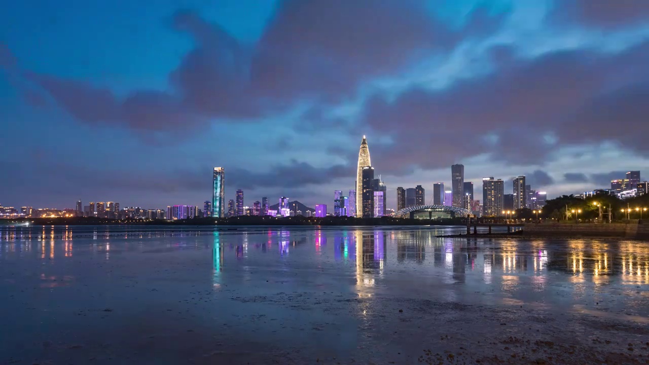 深圳湾后海天际线日转夜美景视频素材