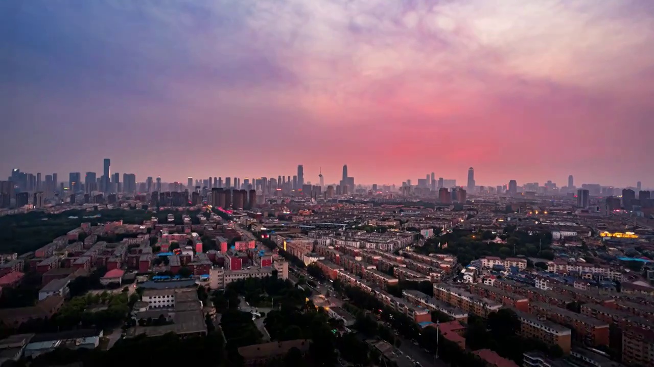 辽宁沈阳城市风景航拍日落晚霞居民区视频素材