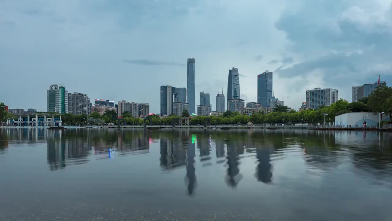 东莞CBD天际线日转夜风光视频素材