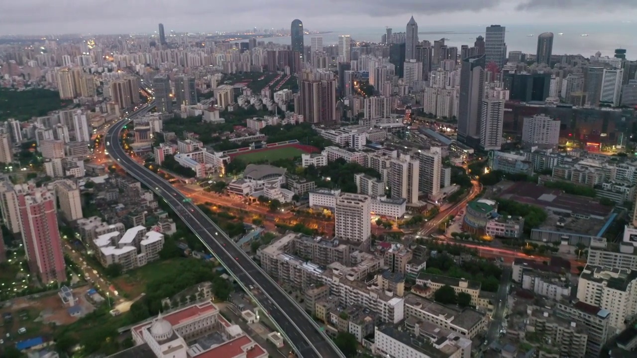 海南省海口市城市风光日出航拍摄影视频下载