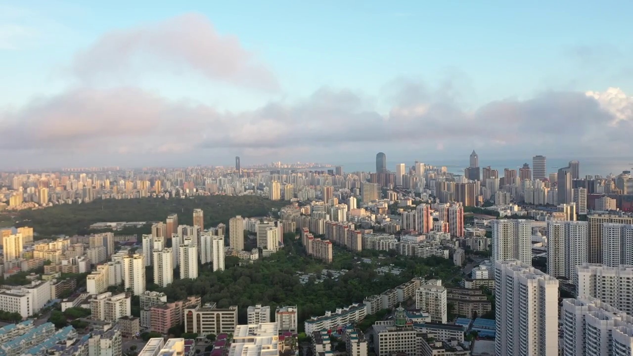 海南省海口市城市风光日出航拍摄影视频素材