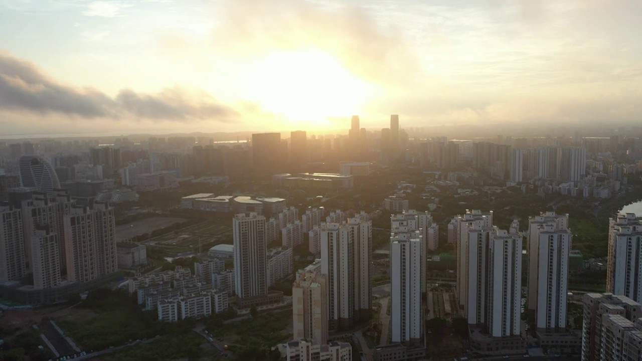 海南省海口市城市风光日出航拍摄影视频素材