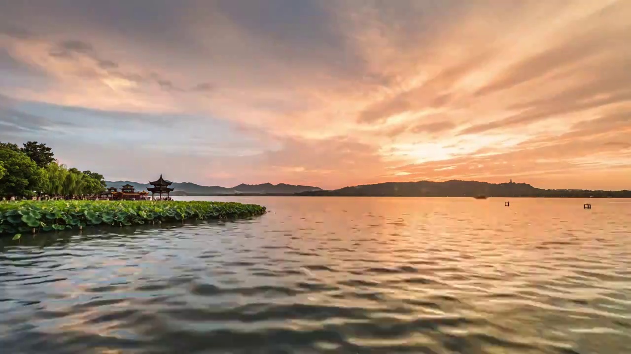 湖滨集贤亭日落 西湖的晚霞视频素材