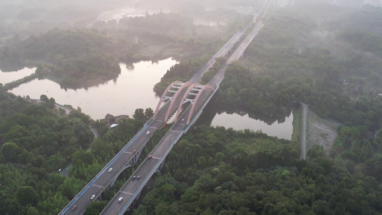 贵阳市观山湖公园日出航拍视频素材