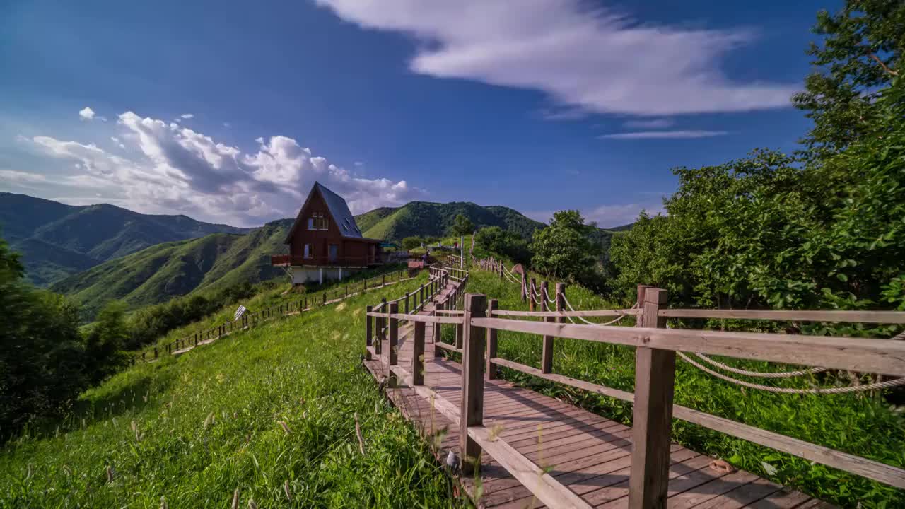 海陀山谷木屋栈道视频素材