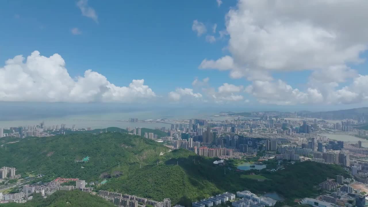 珠海远眺板障山体育馆港珠澳大桥澳门全景视频素材