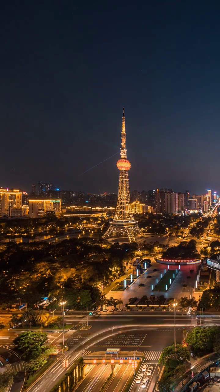 广东省佛山市佛山电视塔的夜景延时视频素材