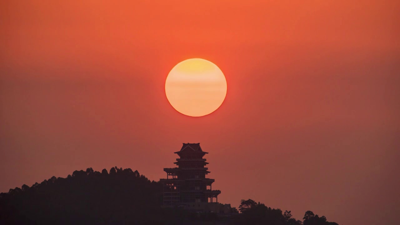 广东省佛山市南海区展旗峰生态公园展旗楼日出视频素材