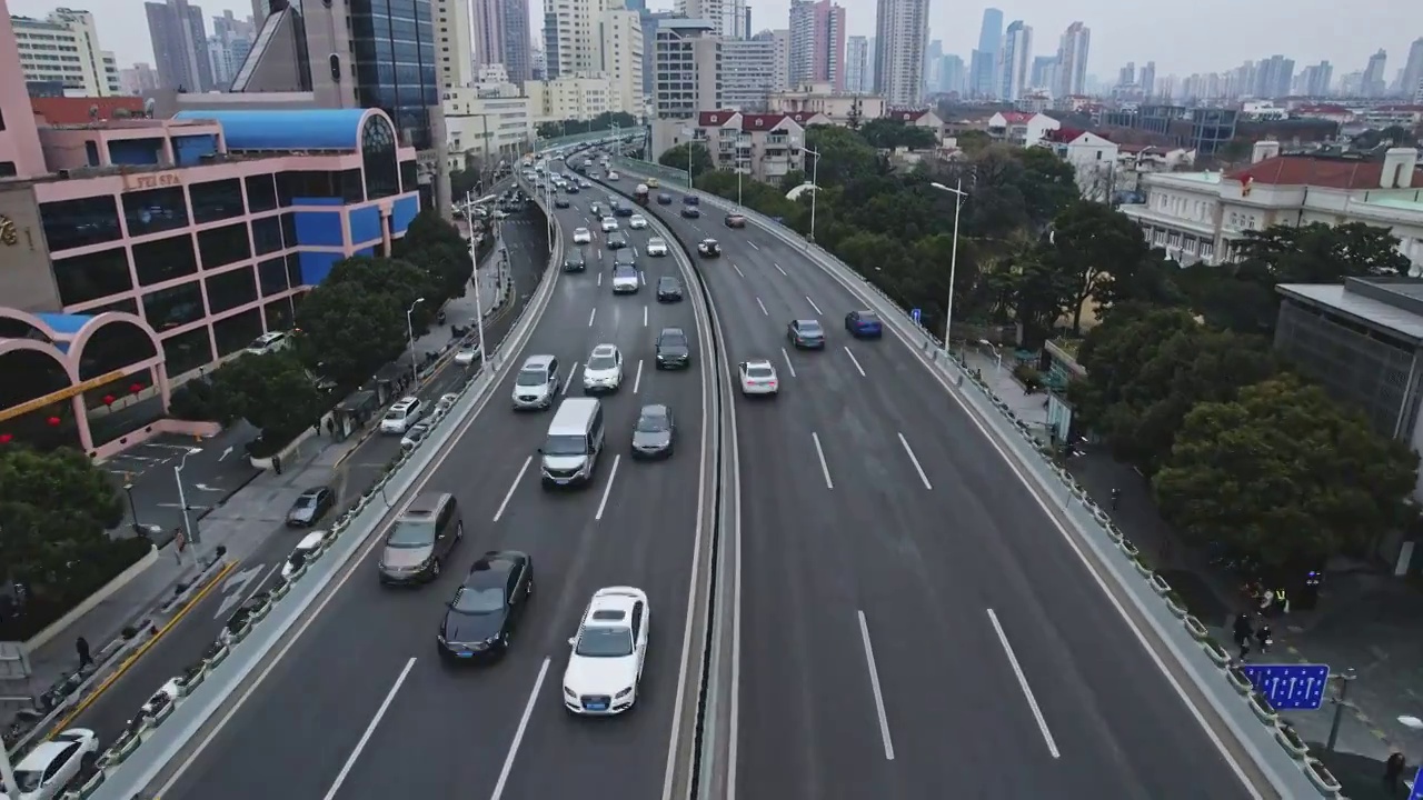 航拍上海延安路立交桥交通视频素材