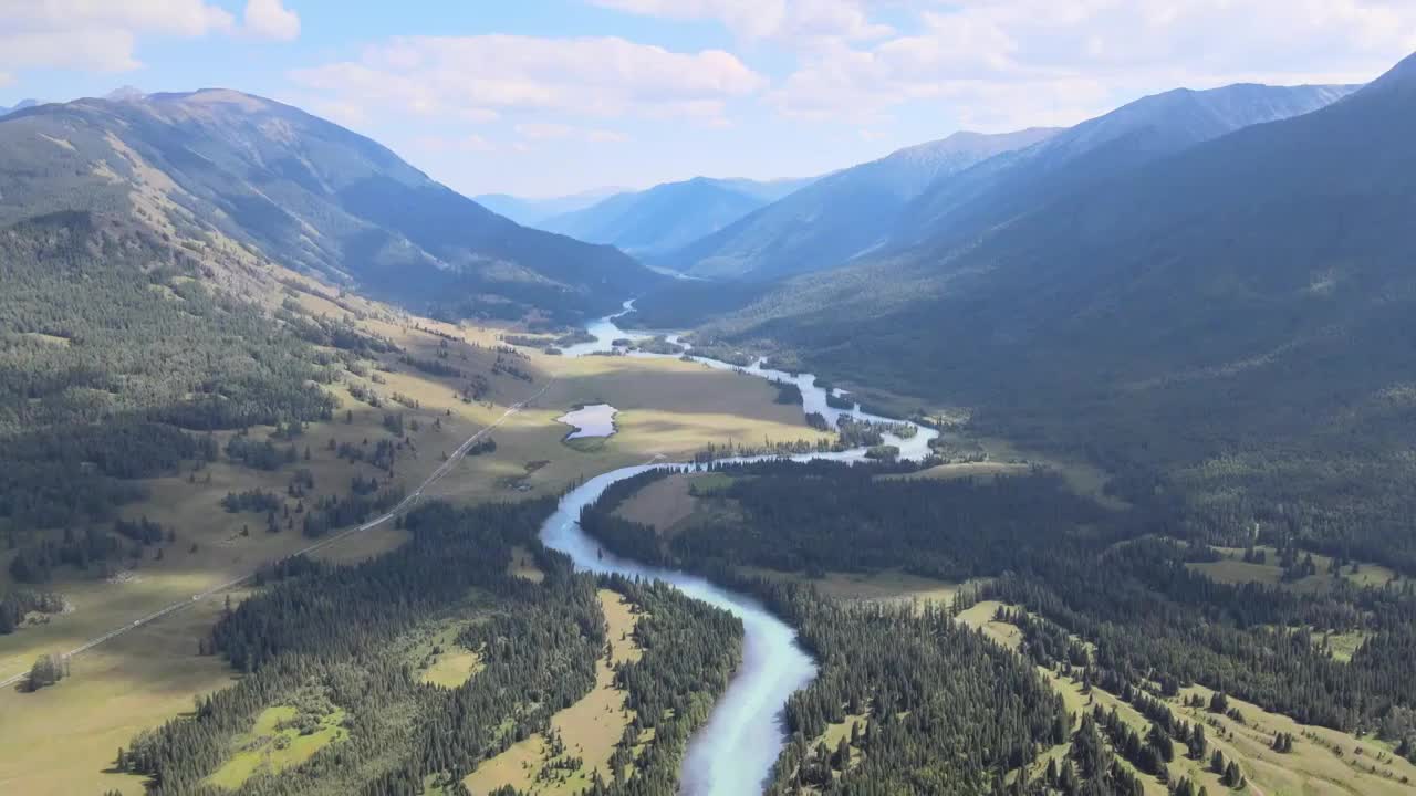 新疆阿勒泰喀纳斯景区航拍视频素材