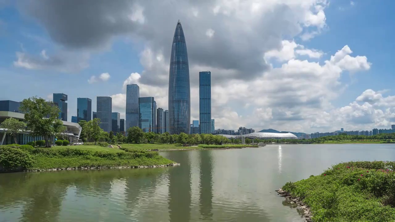 中国深圳市深圳城市风光深圳湾白天风景视频素材