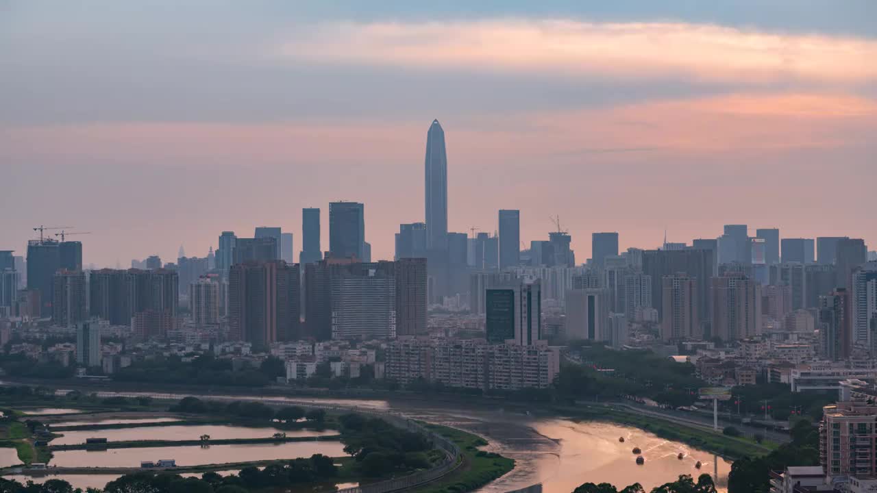 深圳河岸日转夜延时视频素材