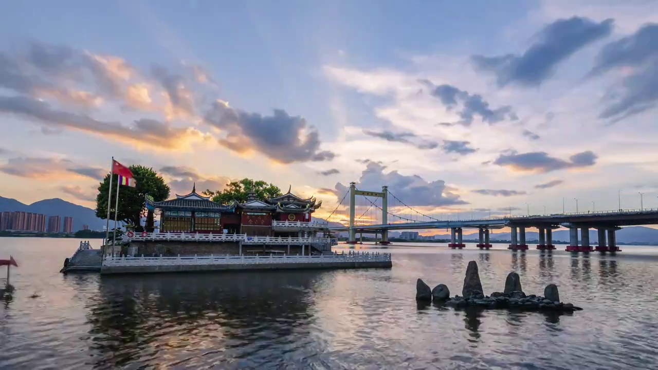 福州金山寺日落晚霞日转夜风光延时视频素材