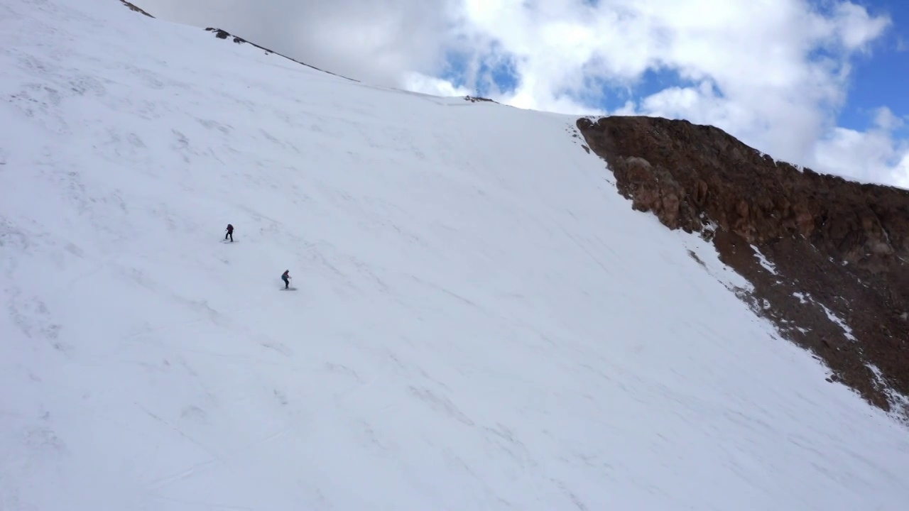 西藏拉萨市当雄县廓琼岗日雪山洛堆峰登山滑雪视频素材