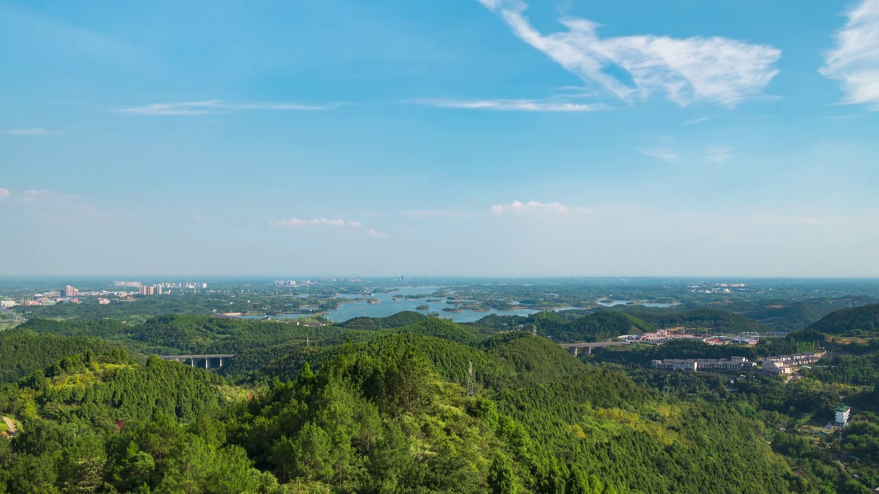 成都龙泉山城市森林公园丹景台观简阳市三岔湖白昼晴天4K延时摄影视频素材