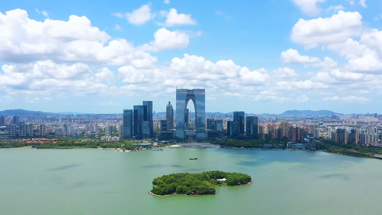 延时航拍苏州现滨水城市风光视频素材