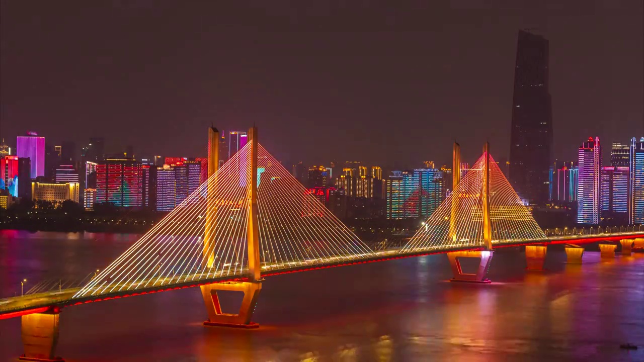 武汉夏日城市天际线夜景风光视频素材