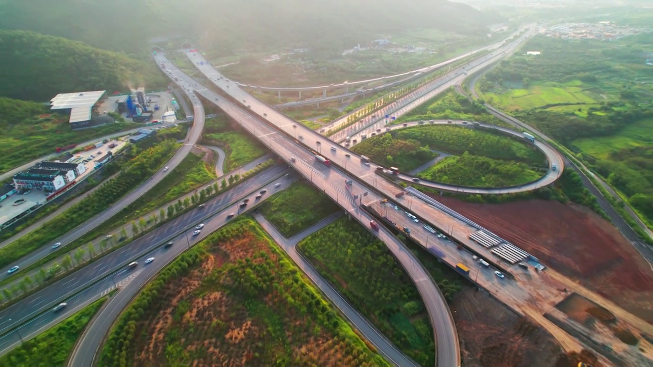 浙江义乌宗泽互通城市交通风光4K航拍视频素材