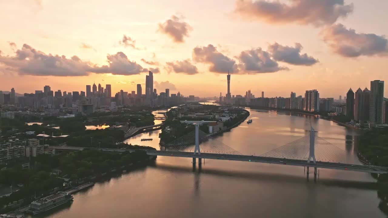 广州珠江两岸海印大桥日出视频素材