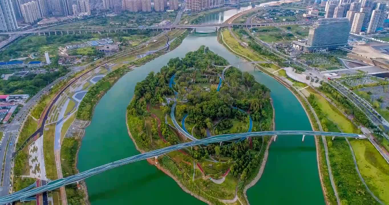 湖南省长沙市浏阳河磨盘洲景点航拍视频素材