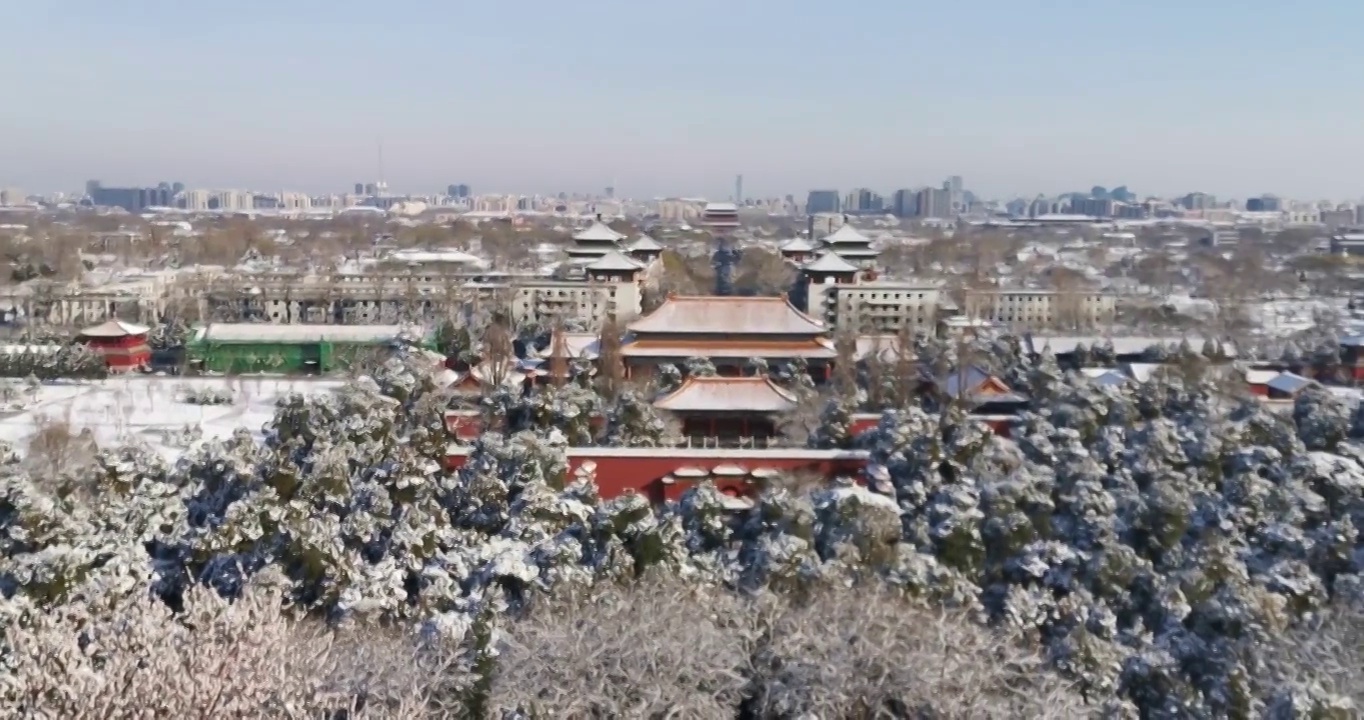 雪后景山公园远眺寿皇殿视频素材