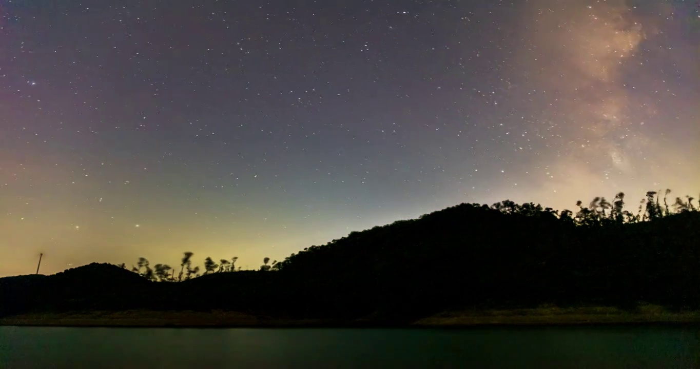 湖北荆门钟祥北山水库固定机位星空银河延时8K视频下载