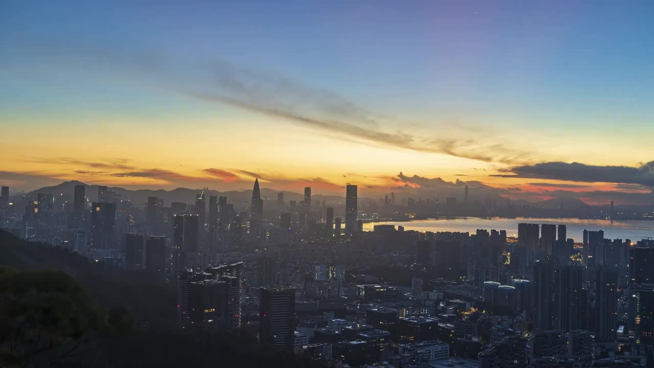 晚霞下的深圳湾建筑群视频素材