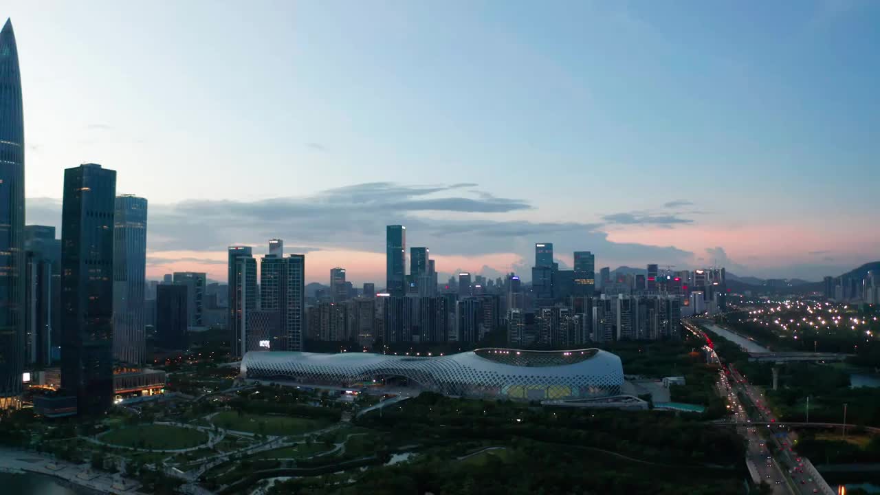 深圳湾城市天际线航拍视频素材