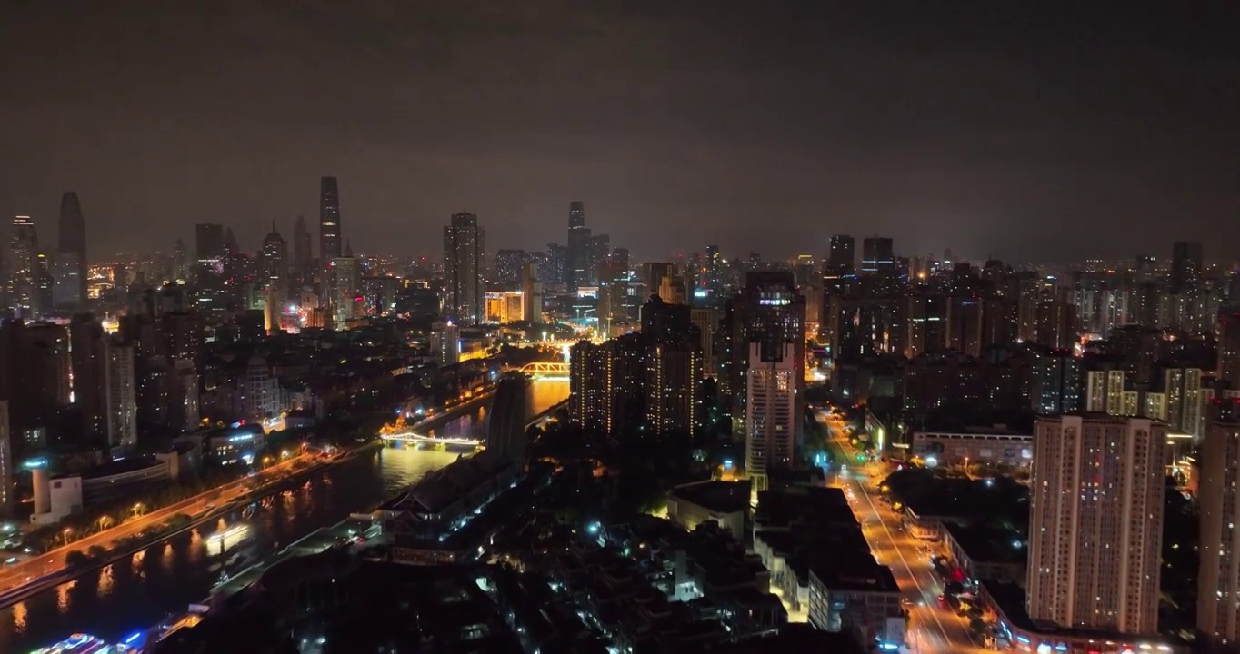 天津海河航拍夜景视频素材