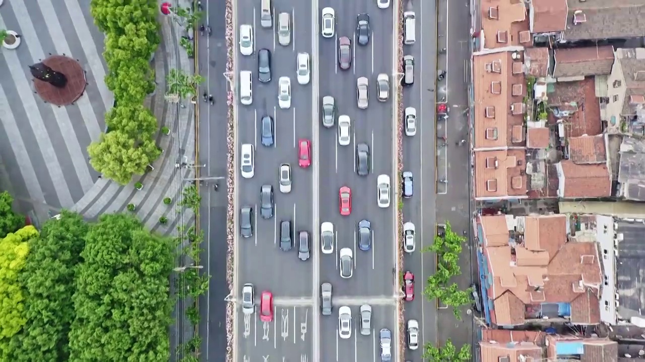 航拍上海市中心交通公路车流来往视频素材