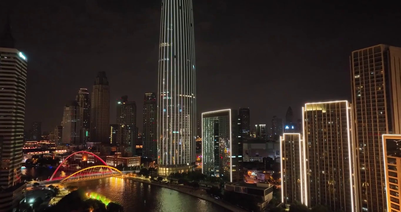 天津海河航拍夜景视频素材