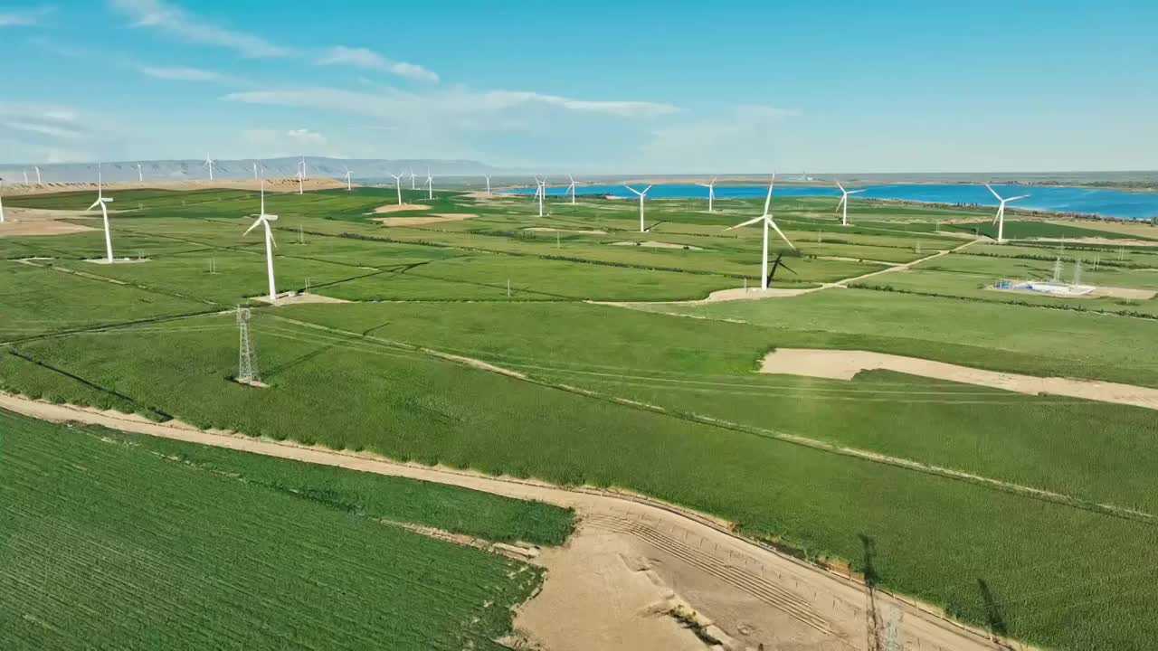 风力发电风车航拍视频素材