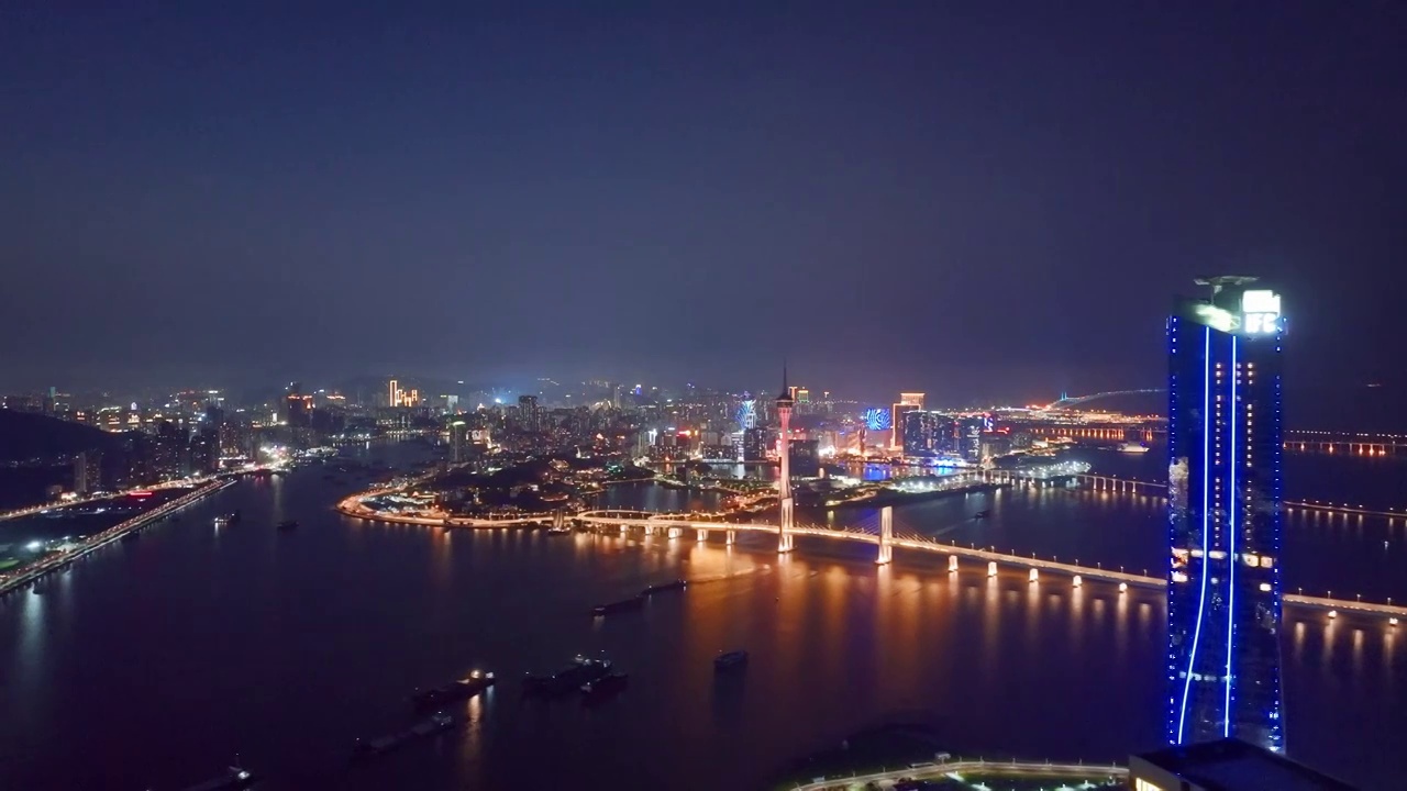 珠海澳门半岛夜景视频素材