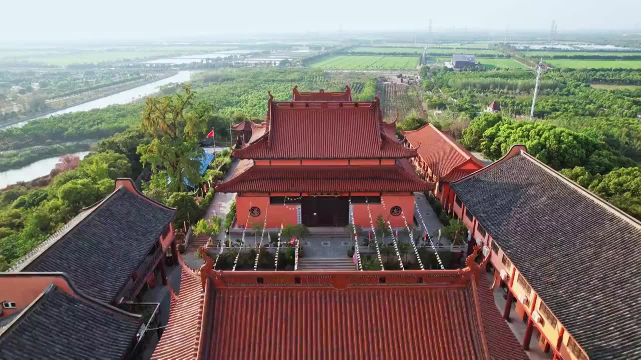 航拍上海小昆山九峰寺建筑风光视频素材