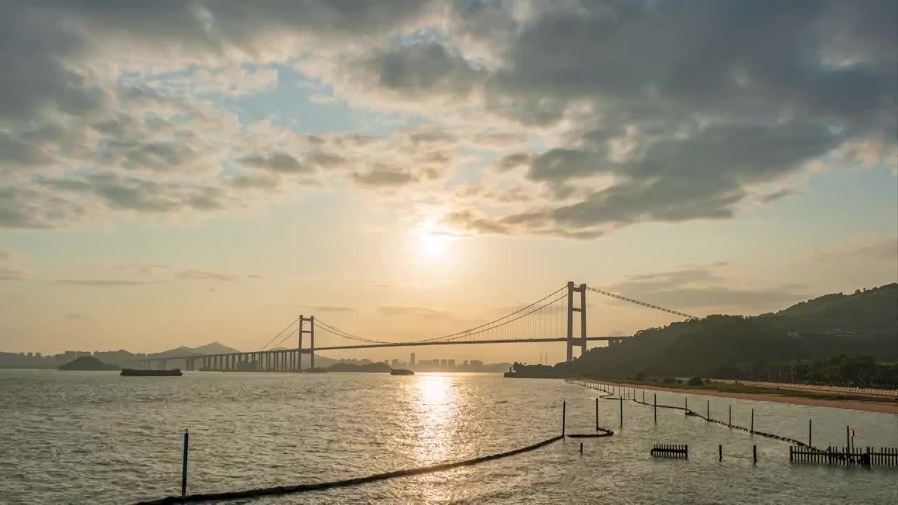 虎门大桥晚霞日落延时视频素材