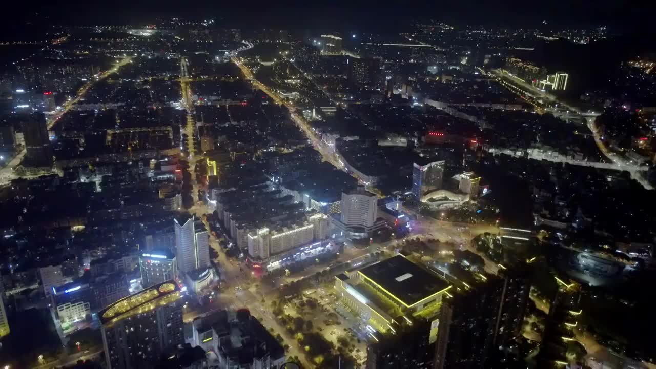 福清天宝陂城市夜景街道无人机视角视频素材