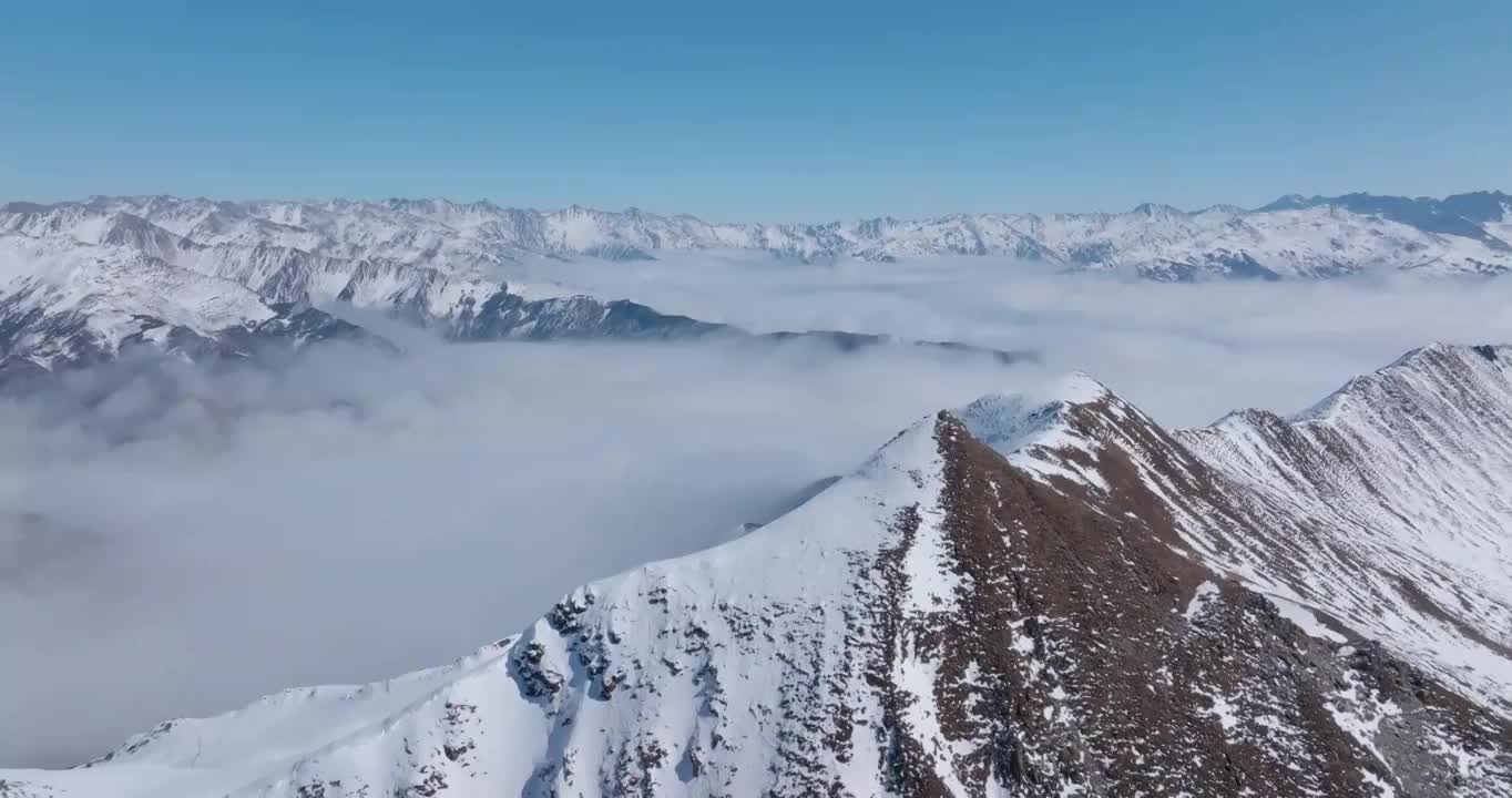 航拍四川夹金山雪山云海自然风景视频素材