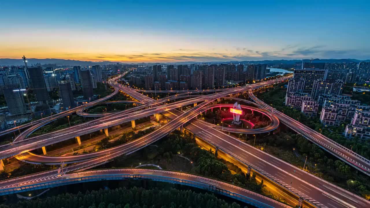 宁波机场路通途路立交桥夜景高视角视频素材