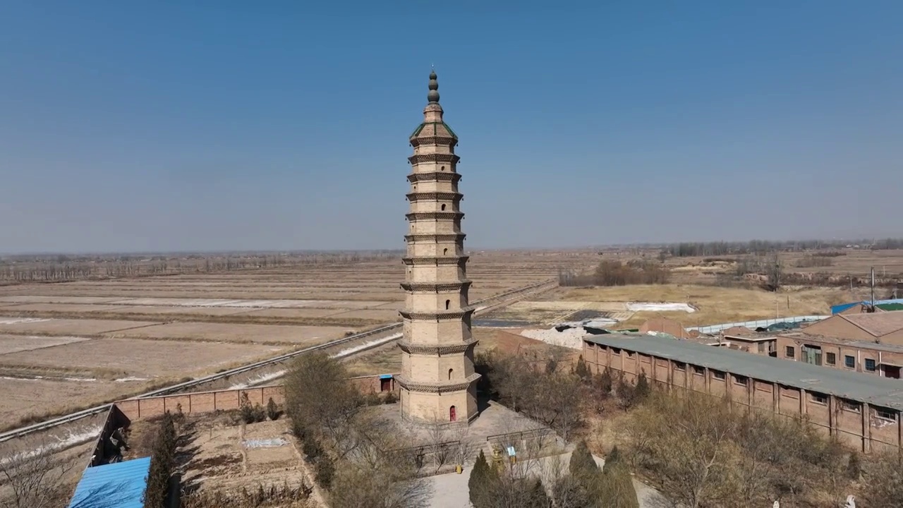 航拍宁夏中卫鸣沙洲塔白昼风光视频素材