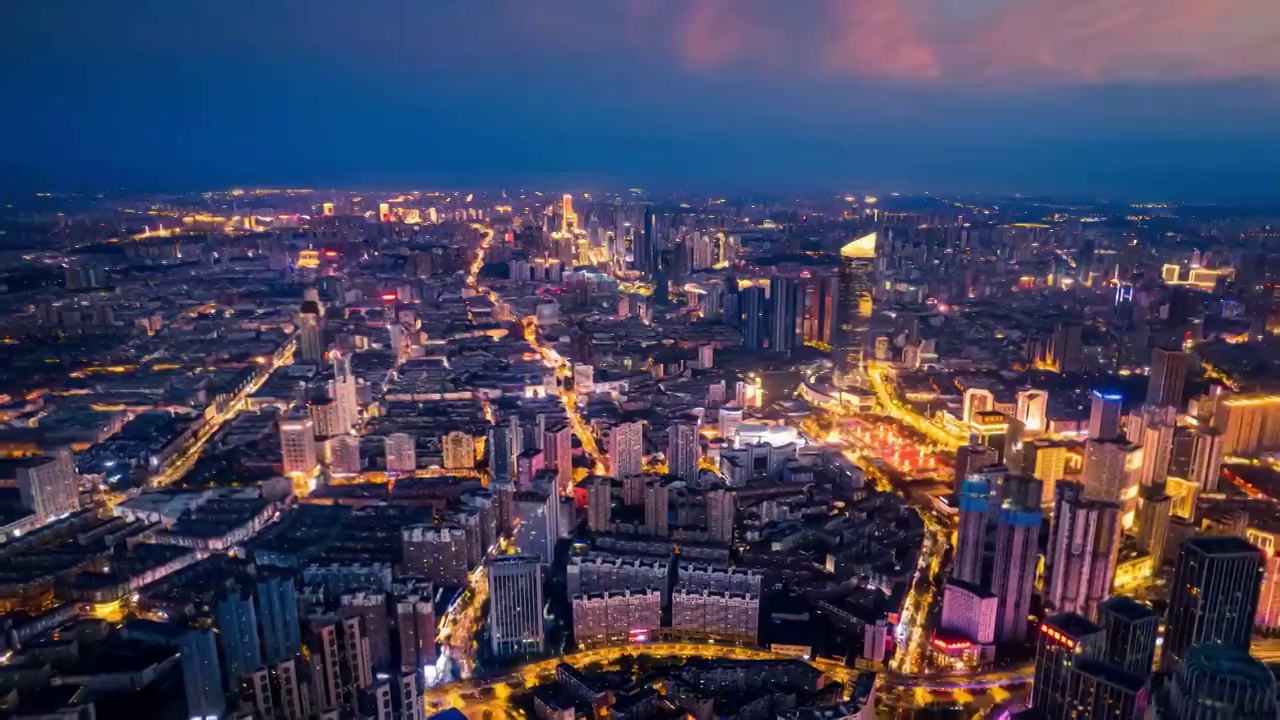 辽宁沈阳城市风景夜航市中心航拍延时摄影视频素材