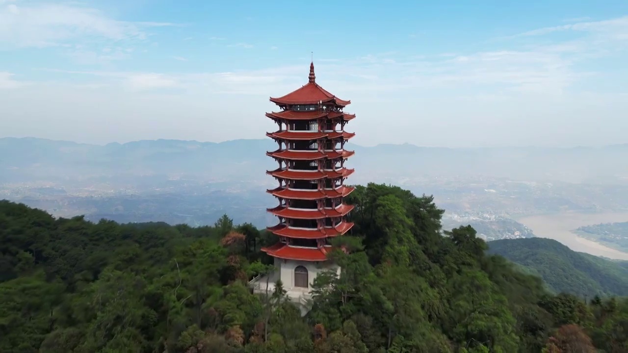 重庆北碚缙云山脉森林观景台自然风光航拍视频素材