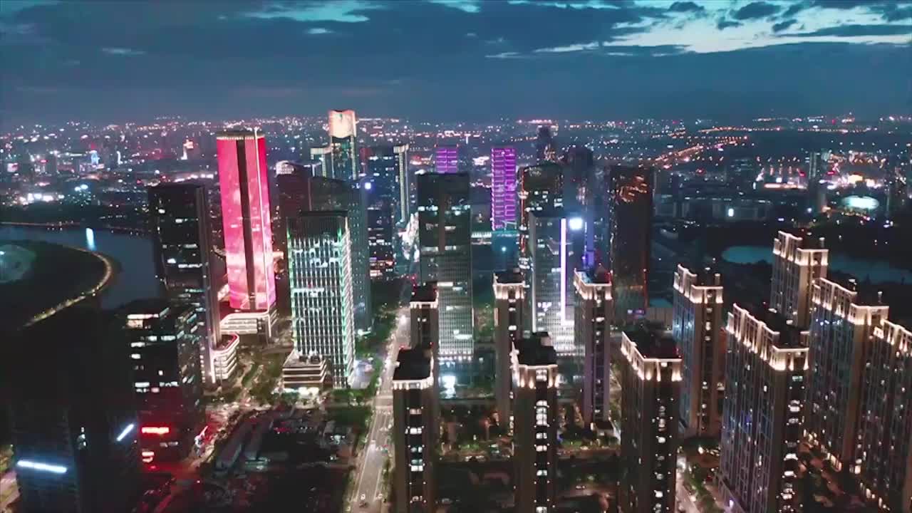 合集1 浙江义乌城市地标夜景大景航拍（合集）视频素材