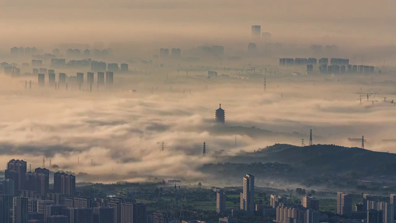 北京城市云海平流雾延时视频素材